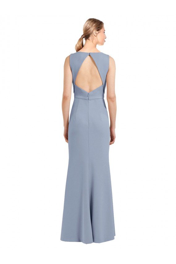 Cheap Boat Neckline and Sleek Fit and Flare Crepe Bridesmaid Dress with Keyhole Back Sydney