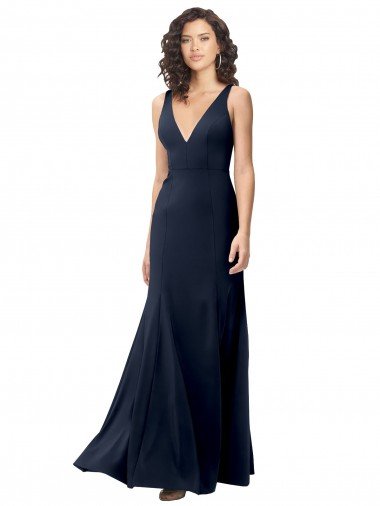 Cheap Classic V-Neck Long Stretch Formal Crepe Bridesmaid Dress / Prom Dress with V-Back Sydney