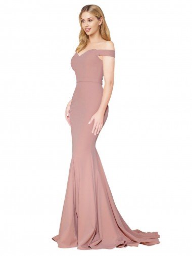 Cheap Off the Shoulder Sweetheart Long Sweep Train Formal Crepe Bridesmaid Dress / Prom Dress Sydney