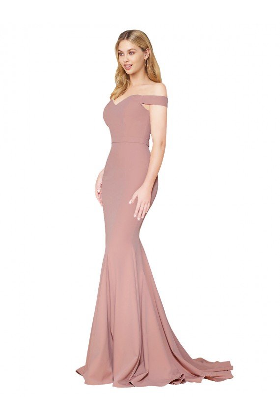 Cheap Off the Shoulder Sweetheart Long Sweep Train Formal Crepe Bridesmaid Dress / Prom Dress Sydney