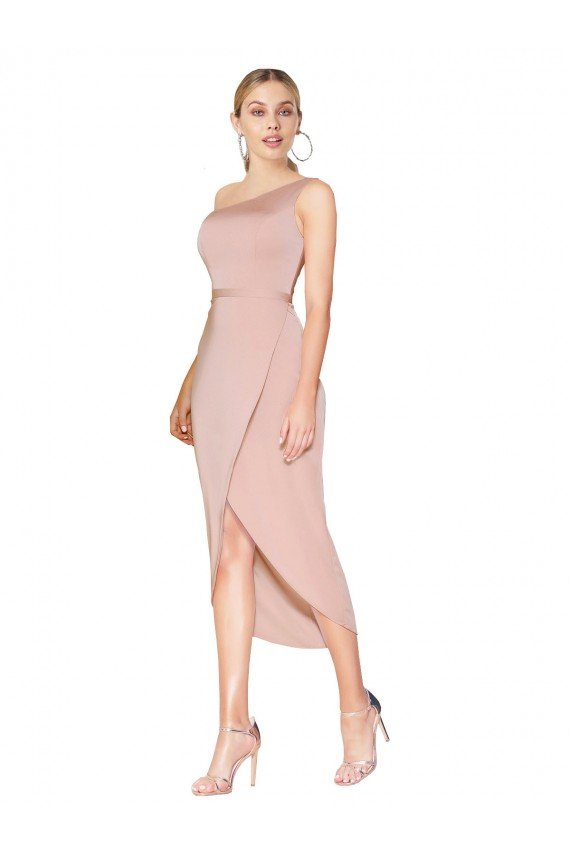 Cheap Knee Length One Shoulder Formal Crepe Short Wrap Bridesmaid Dress / Prom Dress Sydney