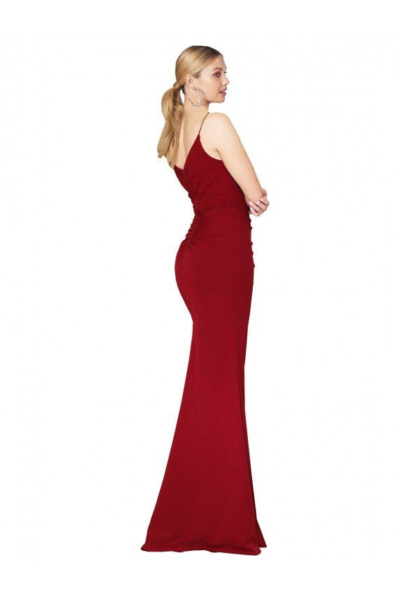 Cheap Spaghetti Straps V-Neck Long Formal Crepe Dress with High Slit Sydney