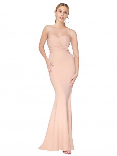 Cheap Sweetheart Shirred Neck Long Floor Length Formal Crepe Bridesmaid Dress / Prom Dress Sydney
