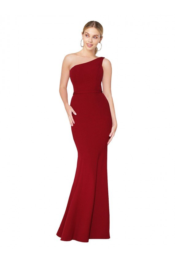 Cheap One Shoulder Long High Neck Sleeveless Mermaid Formal Crepe Bridesmaid Dress / Prom Dress Sydney