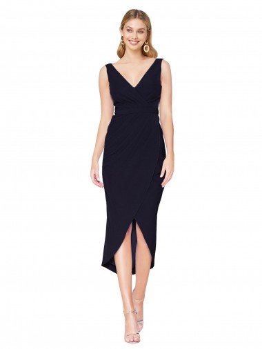 Cheap Knee Length V-Neck Formal Crepe Short Cocktail Wrap Bridesmaid Dress / Prom Dress Sydney