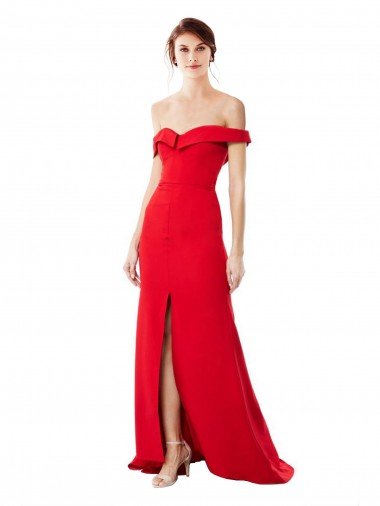 Cheap Off the Shoulder Chapel Train Formal Crepe Bridesmaid Dress / Prom Dress with Thigh-High slit Sydney