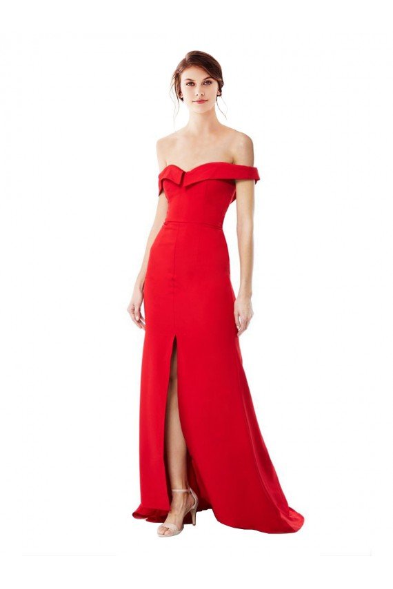 Cheap Off the Shoulder Chapel Train Formal Crepe Bridesmaid Dress / Prom Dress with Thigh-High slit Sydney