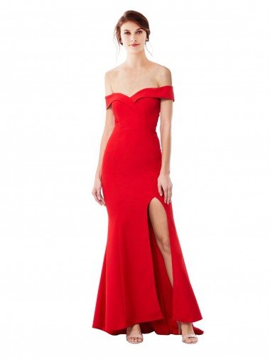 Cheap Off the Shoulder Sweetheart Maxi Formal Crepe Bridesmaid Dress / Prom Dress With Thigh Split and Train Sydney