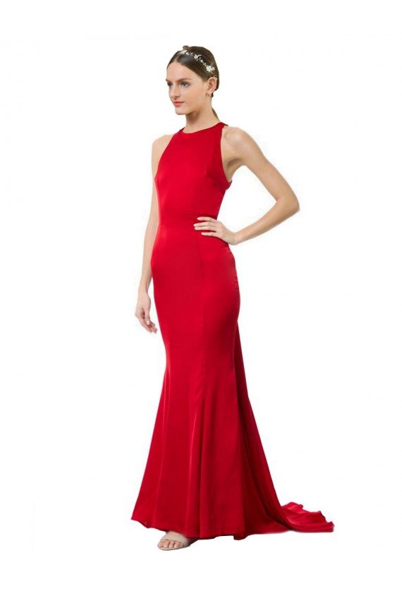 Cheap High Neck Mermaid Open Back Formal Crepe Maxi Bridesmaid Dress / Prom Dress with Train Detail Sydney