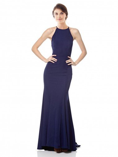 Cheap High Neck Fishtail Formal Crepe Bridesmaid Dress / Prom Dress with Open Back Detail Sydney