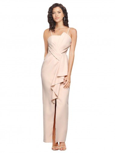 Cheap Long Full Length Ruffles Strapless Low Back Crepe Bridesmaid Dress / Prom Dress with Straps Sydney