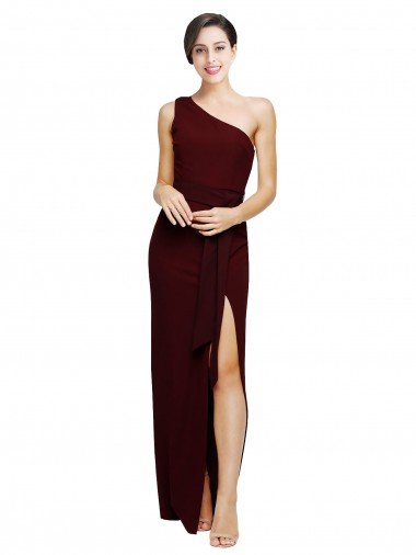 Cheap One Shoulder Sheath Formal Crepe Bridesmaid Dress / Prom Dress with High Side Split Sydney