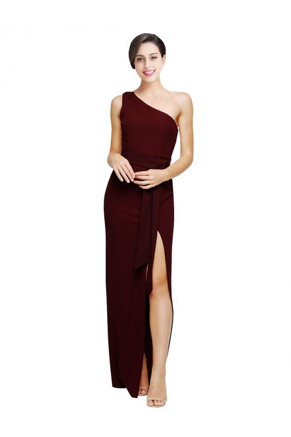 Cheap One Shoulder Sheath Formal Crepe Bridesmaid Dress / Prom Dress with High Side Split Sydney