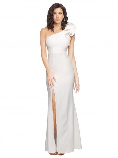 Cheap One Shoulder Long Full Length Formal Crepe Bridesmaid Dress / Prom Dress with Ruffles and Side Split Sydney