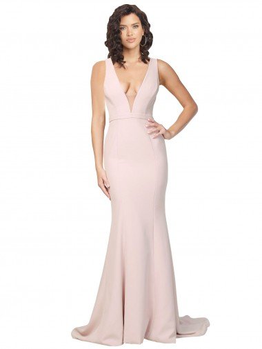 Cheap Deep Plunging V-Neckline Full Length Formal Crepe Bridesmaid Dress / Prom Dress with Deep V-Backline Sydney