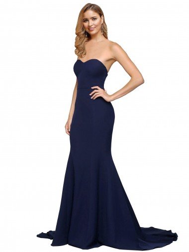 Cheap Fit and Flare Sweetheart Long Formal Crepe Bridesmaid Dress / Prom Dress with Sweep Train Sydney