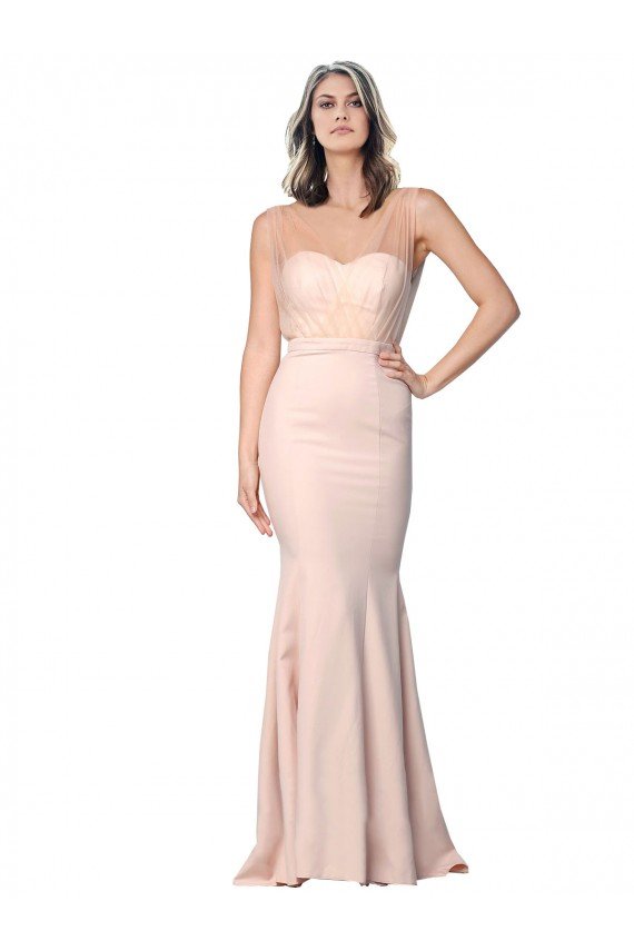 Cheap Full Length Sweetheart Formal Crepe Bridesmaid Dress / Prom Dress with Tulle Overlay Sydney