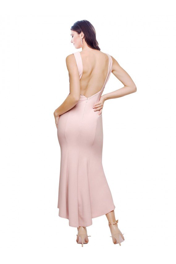 Cheap High Neck Low V-Back Cocktail Midi Length Formal Crepe Bridesmaid Dress / Prom Dress Sydney