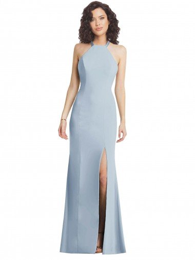 Cheap High Neck Halter Formal Crepe Bridesmaid Dress / Prom Dress with Twist Criss Cross Back Sydney