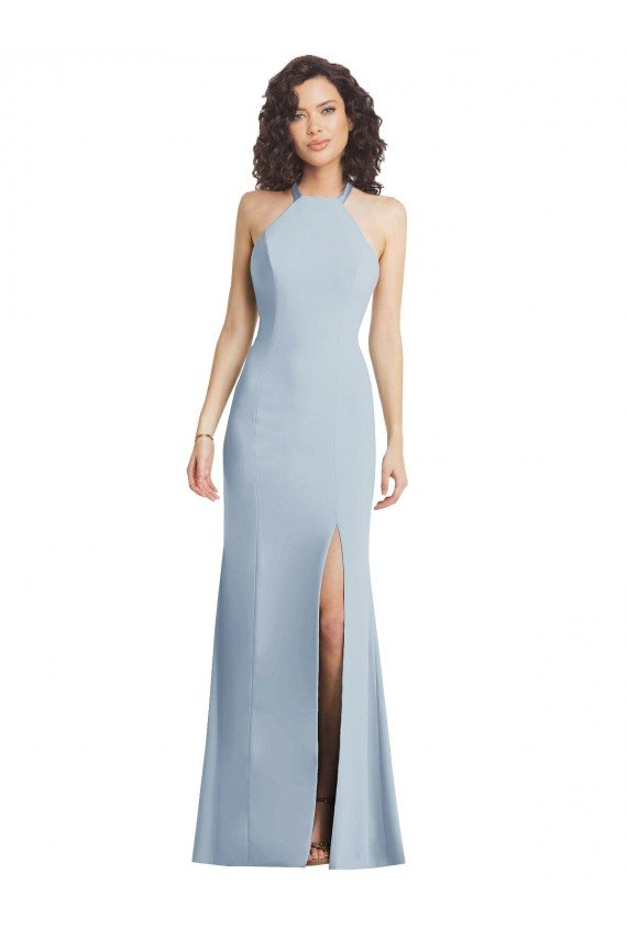 Cheap High Neck Halter Formal Crepe Bridesmaid Dress / Prom Dress with Twist Criss Cross Back Sydney