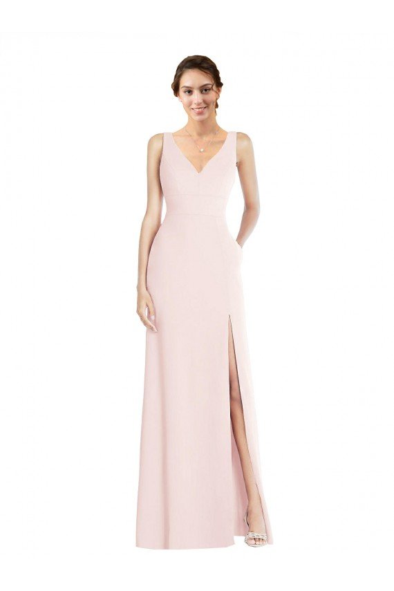 Cheap Square Neck Low Back A-Line Bridesmaid Dress / Prom Dress with Front Slit and Pockets Sydney
