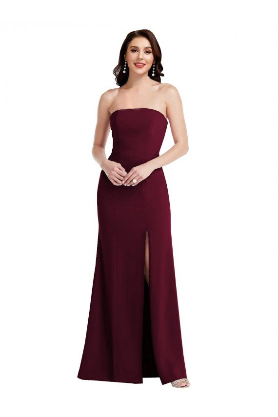 Cheap Strapless Crepe Maxi Bridesmaid Dress / Prom Dress with Front Slit Sydney