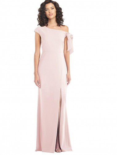 Cheap Off the Shoulder Tie Detail Trumpet Formal Crepe Bridesmaid Dress / Prom Dress with Front Slit Sydney