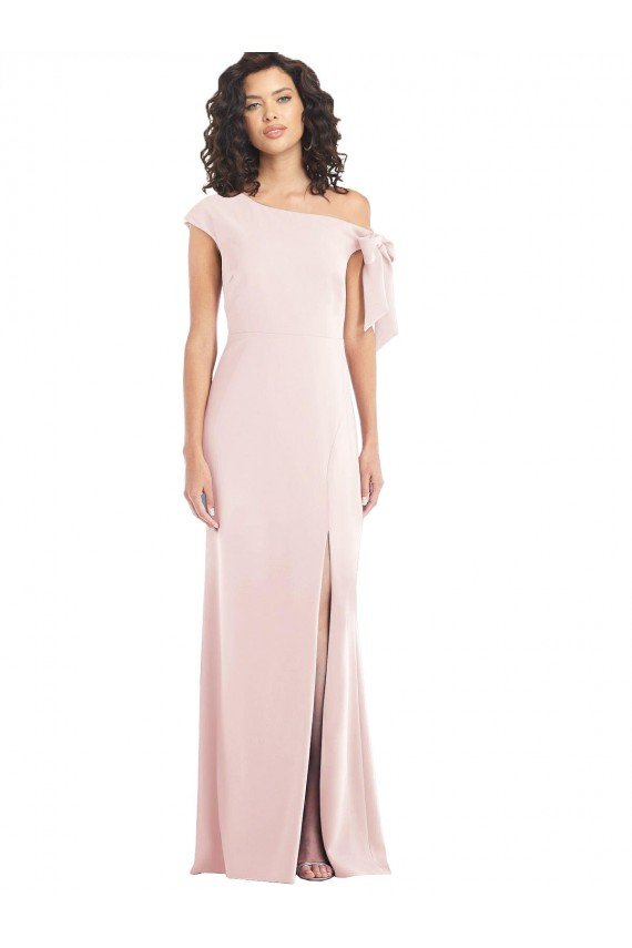 Cheap Off the Shoulder Tie Detail Trumpet Formal Crepe Bridesmaid Dress / Prom Dress with Front Slit Sydney
