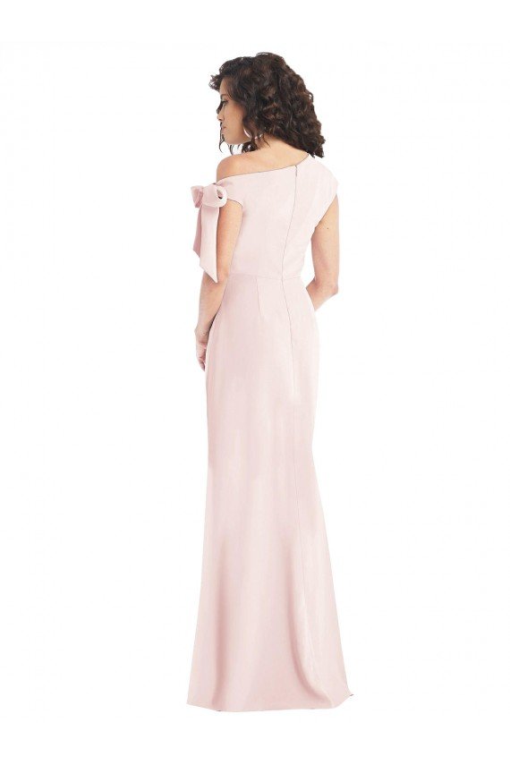 Cheap Off the Shoulder Tie Detail Trumpet Formal Crepe Bridesmaid Dress / Prom Dress with Front Slit Sydney