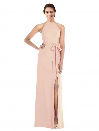Cheap Halter Criss Cross Cutout Back Maxi Formal Crepe Bridesmaid Dress / Prom Dress Sydney