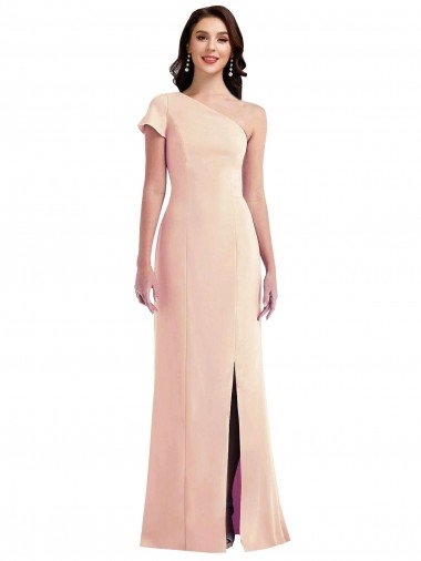 Cheap One Shoulder Cap Sleeves Trumpet Formal Crepe Bridesmaid Dress / Prom Dress with Front Slit Sydney