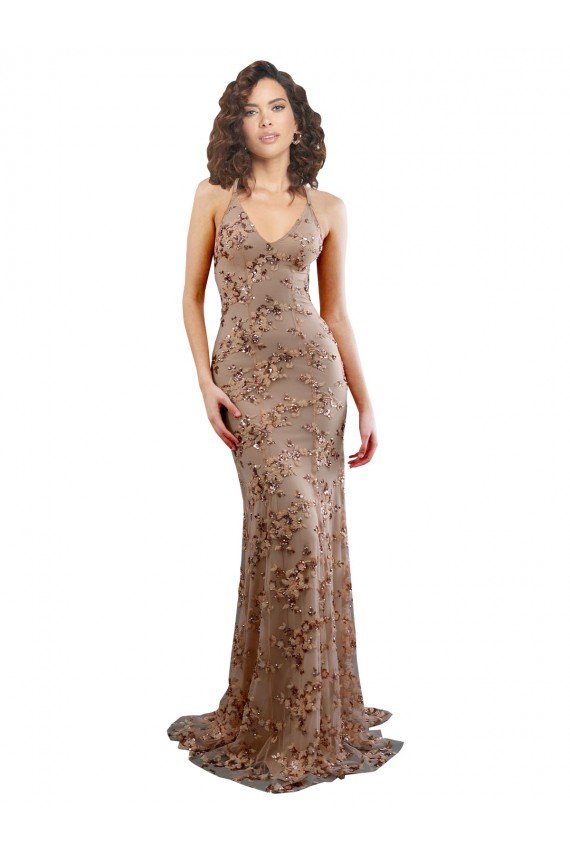 Cheap Floral Patterned Backless V-Neckline Sequin Formal Bridesmaid Dress / Prom Dress Sydney