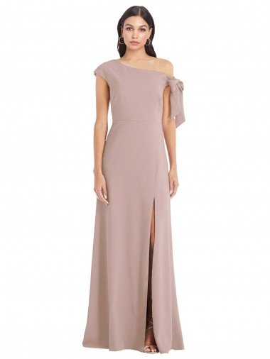 Cheap Off the Shoulder Tie Detail Maxi Formal Crepe Bridesmaid Dress / Prom Dress with Front Slit Sydney