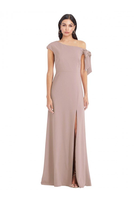 Cheap Off the Shoulder Tie Detail Maxi Formal Crepe Bridesmaid Dress / Prom Dress with Front Slit Sydney