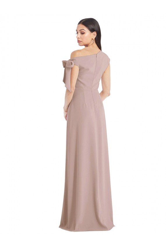 Cheap Off the Shoulder Tie Detail Maxi Formal Crepe Bridesmaid Dress / Prom Dress with Front Slit Sydney