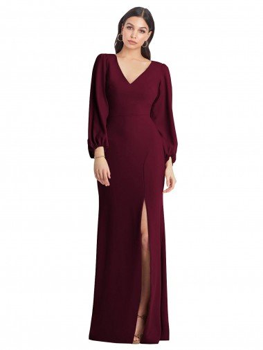 Cheap Long Puff Sleeve V-Neck Trumpet Bridesmaid Maxi Dress Sydney