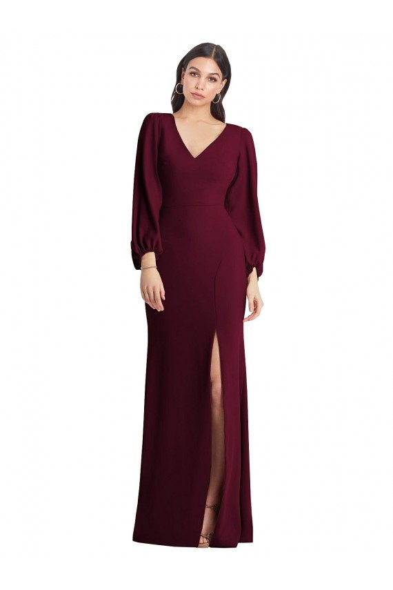 Cheap Long Puff Sleeve V-Neck Trumpet Bridesmaid Maxi Dress Sydney