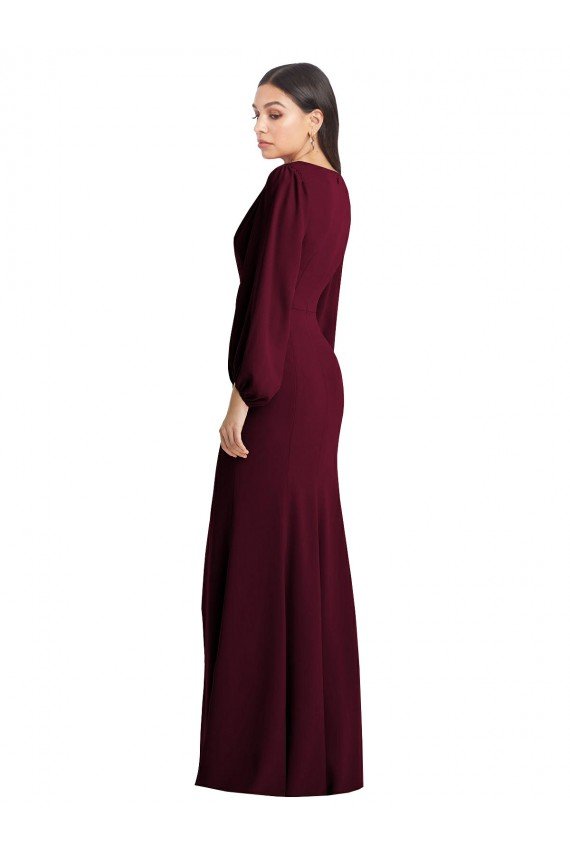 Cheap Long Puff Sleeve V-Neck Trumpet Bridesmaid Maxi Dress Sydney