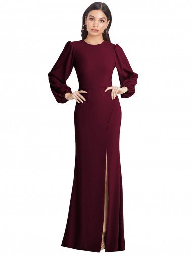 Cheap Puff Sleeves Long Maxi Briddesmaid Dress with Cutout Tie Back Sydney