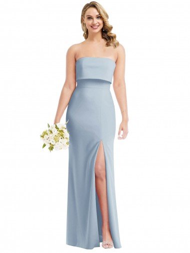 Cheap Strapless Overlay Bodice Crepe Maxi Bridesmaid Dress / Prom Dress with Front Slit Sydney