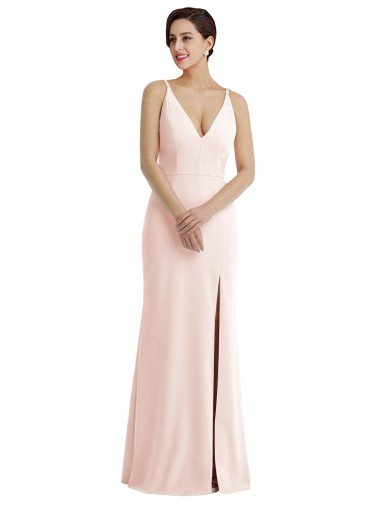 Cheap Skinny Strap Deep V-Neck Trumpet Formal Crepe Bridesmaid Dress / Prom Dress with Front Slit Sydney