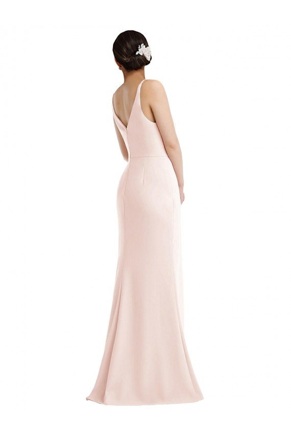 Cheap Skinny Strap Deep V-Neck Trumpet Formal Crepe Bridesmaid Dress / Prom Dress with Front Slit Sydney