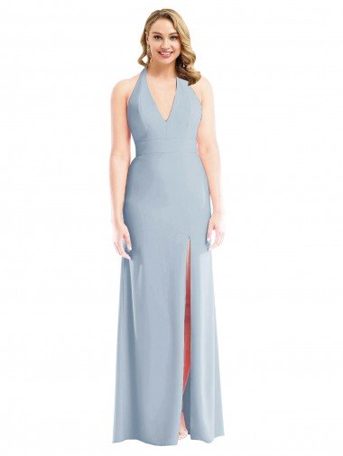 Cheap Plunge Neck Halter Backless Trumpet Bridesmaid Dress / Prom Dress with Front Slit Sydney