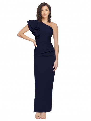 Cheap Ruched Floor Length Long Formal Crepe Bridesmaid Dress / Prom Dress with Shoulder Ruffles Sydney