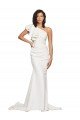 Cheap Ruched Long Sweep Train Crepe Bridesmaid Dress / Prom Dress with Shoulder Ruffles Sydney