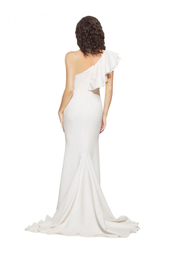 Cheap Ruched Long Sweep Train Crepe Bridesmaid Dress / Prom Dress with Shoulder Ruffles Sydney