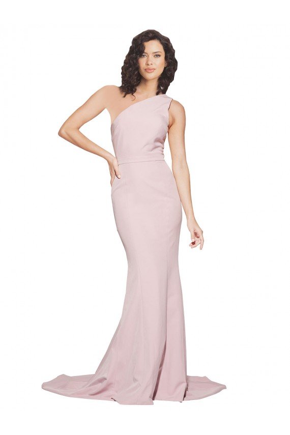 Cheap Long Sweep Train One Shoulder Crepe Bridesmaid Dress / Prom Dress with Side Leg Split Sydney