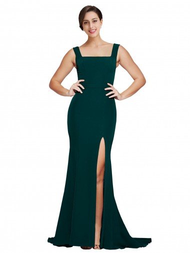 Cheap Fitted Square Neck Long Crepe Bridesmaid Dress / Prom Dress with Train and Side Split Sydney