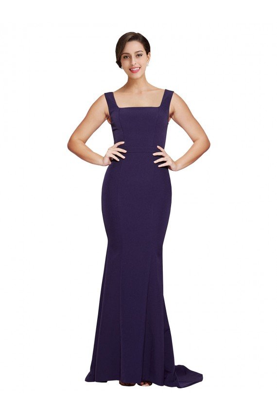 Cheap Square Neck Long Sweep Train Crepe Bridesmaid Dress / Prom Dress with Thick Straps Sydney