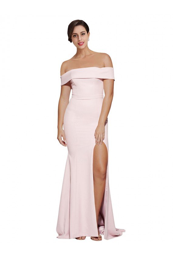 Cheap Off Shoulder Long Formal Crepe Bridesmaid Dress / Prom Dress with Straight Neckline and Side Split Sydney